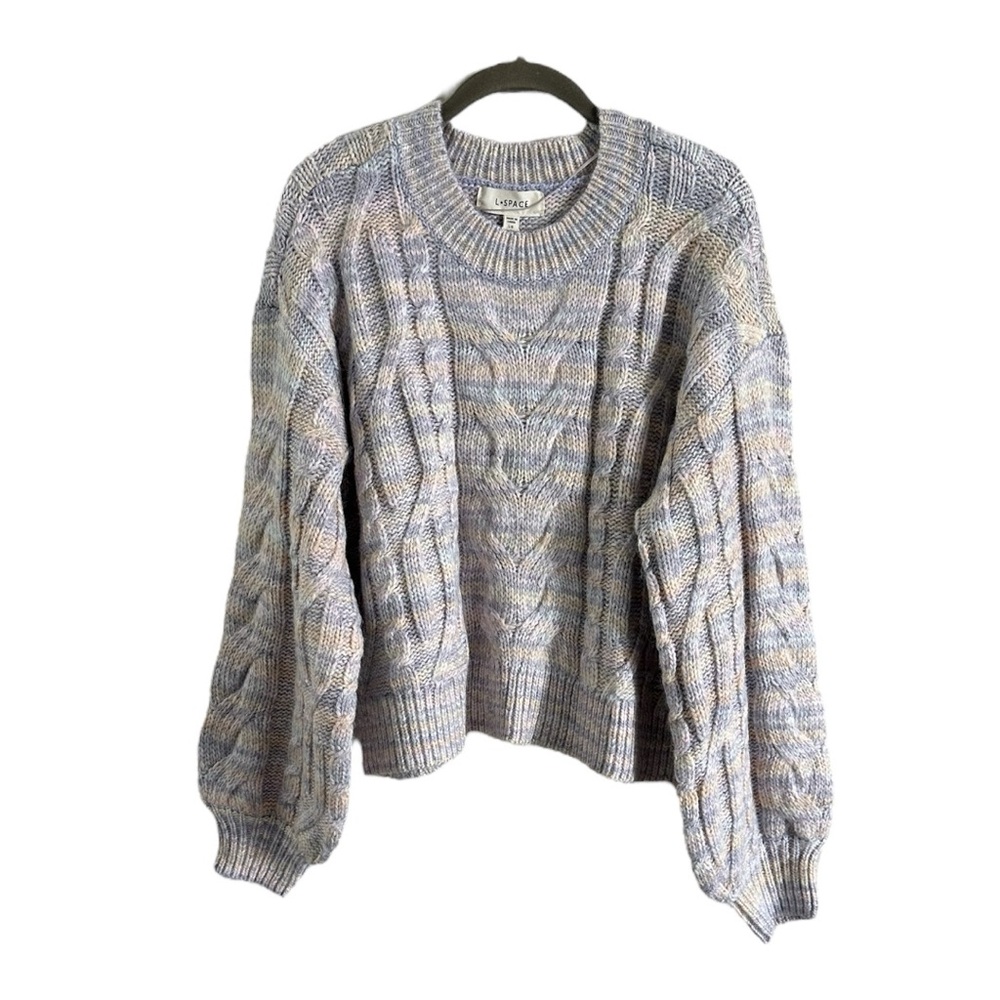 L Space Cozy Gray Cable Knit Sweater